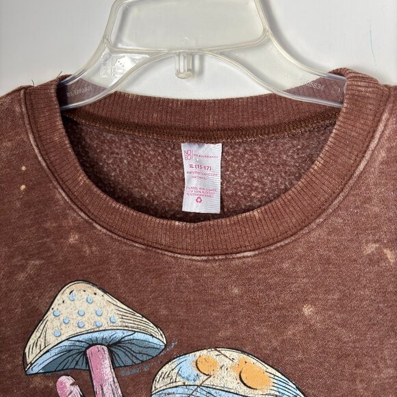 Retro 70's Y2K GOOD VIBES Brown Grunge Mushrooms Sweatshirt Ladies Size XL 15-17 - Picture 3 of 5
